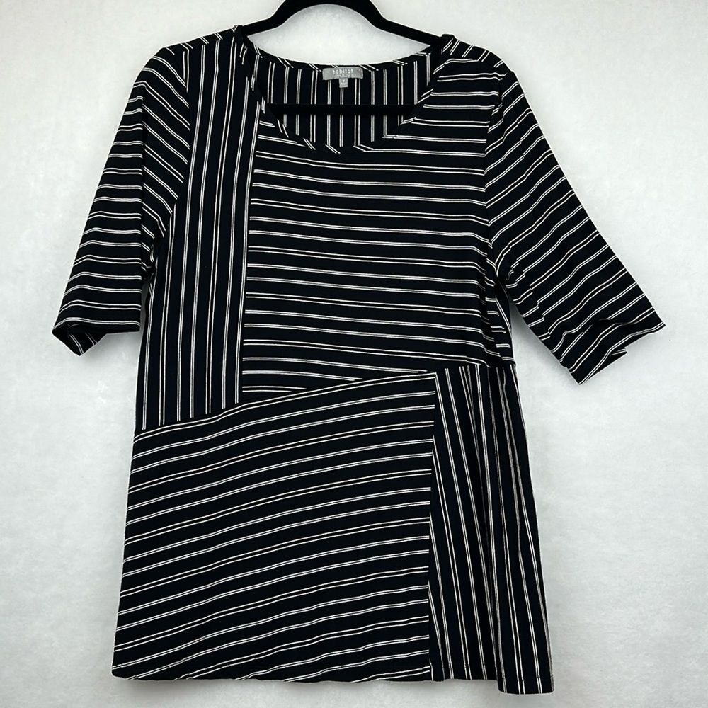 WOMEN'S HABITAT LIV | SADIE STRIPED STRETCH TUNIC | BLACK  SZ M